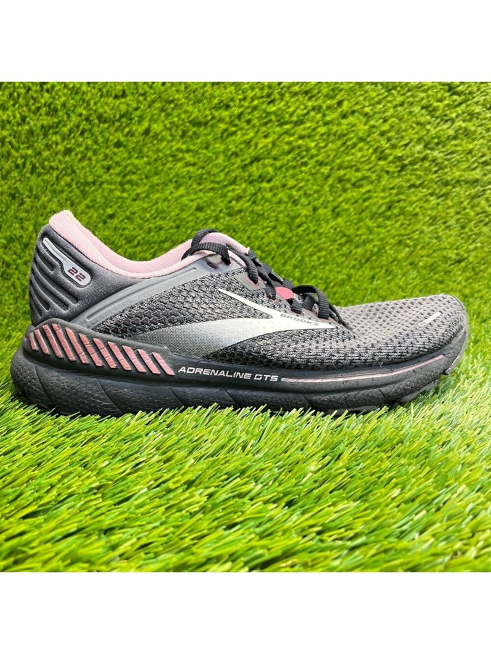 Brooks Adrenaline GTS 22 Womens Size 8 Black Pink Gray Running Shoes Sneakers